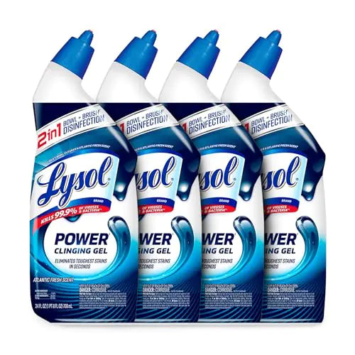 Lysol Toilet Bowl Cleaner Max Strength Bathroom Cleaning Supplies Toilet Bowl Cleaner Clinging Gel Home Essential Instant Stain Removal Disinfecting and Deodorizing Bleach Free 24 oz (4ct)