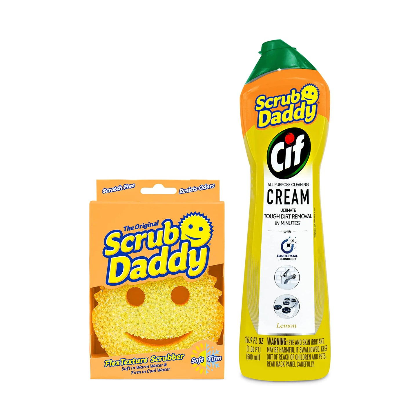 Scrub Daddy + Cif All Purpose Cleaner Lemon - Non Scratch Sponges for Kitchen + Bathroom - Scrubber and Multipurpose Cleaner Cream - Cleaning Supplies Kit