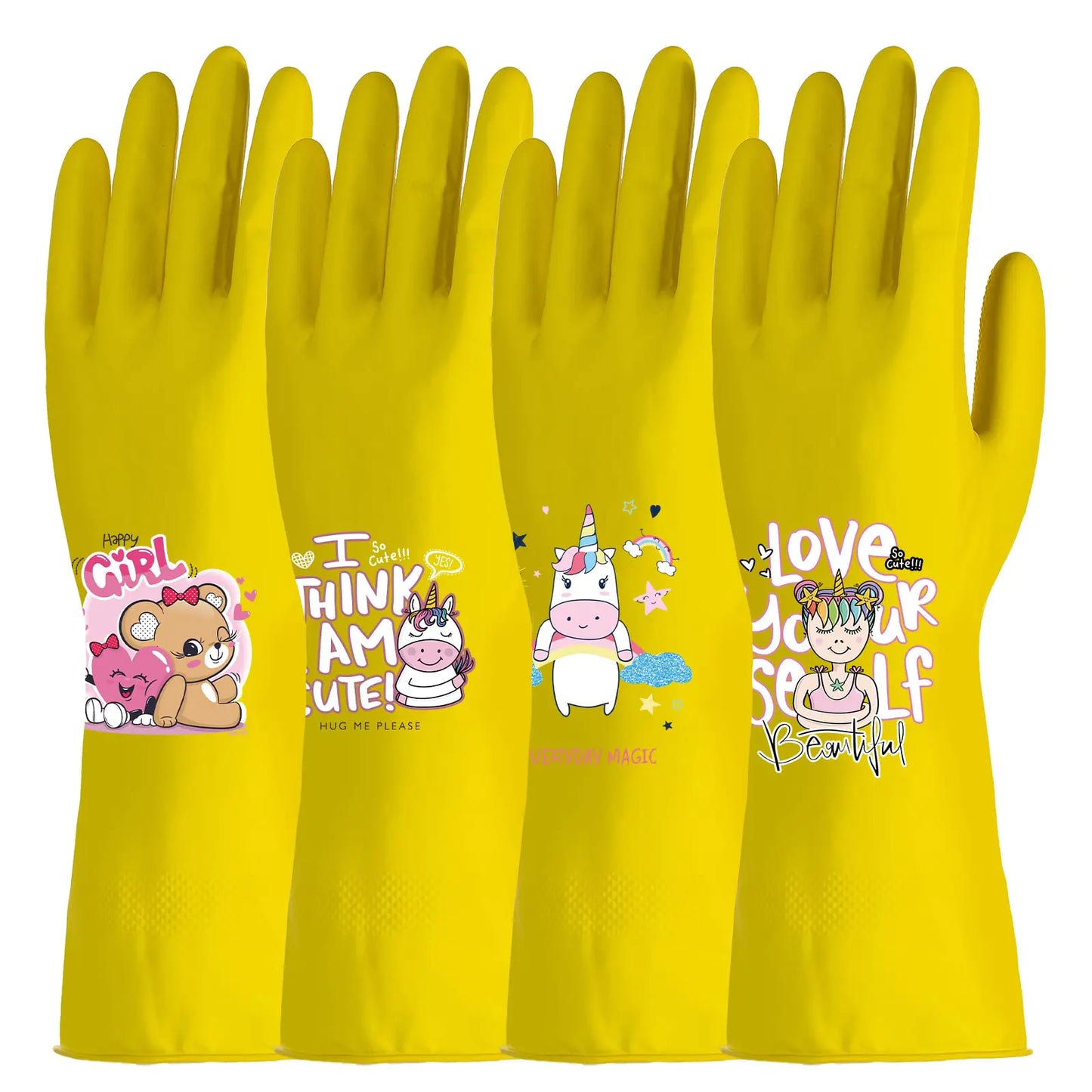 ROYIPAI 4 Pairs Kitchen Rubber Cleaning Supplies Cute Patterns Gloves Household Cleaning Gloves For Dishwashing (so cute serial 1 Small)