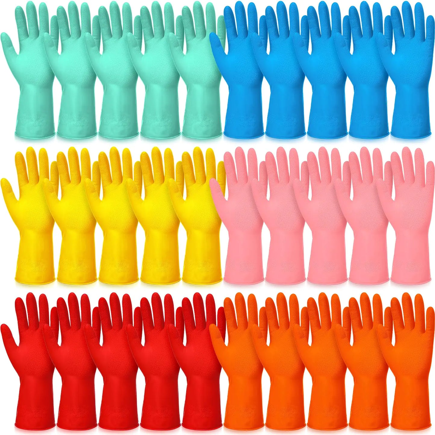 Sawysine 30 Pairs Rubber Gloves for Dishwashing Reusable Household Cleaning Gloves for Kitchen Washing Supplies(Large)