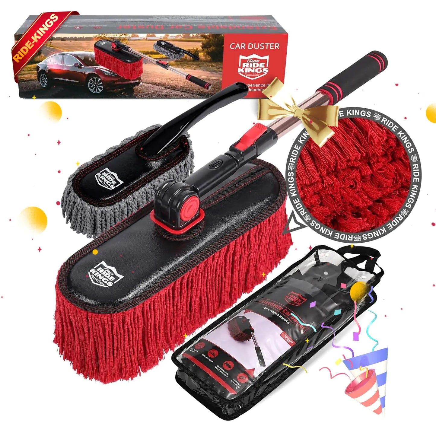 Car Cleaning Supplies，Car Duster Exterior Scratch Freewith Wax Cotton Hair，Car Dust Brush with Extendable Telescoping Handle to Remove Dust PollenDuster for CarTruckand MotorcycleCar Care