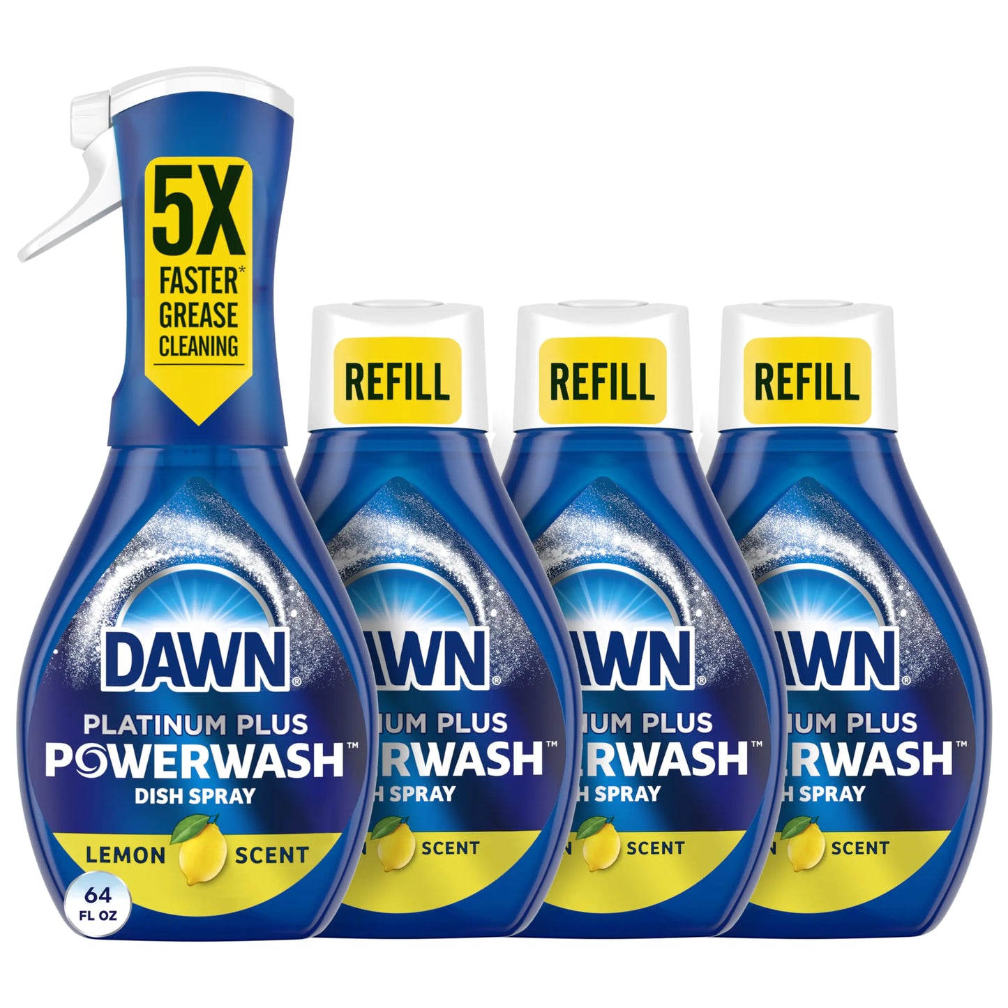 Dawn Powerwash Spray Dish Soap Dishwashing Liquid Cleaning Supplies Lemon 1 Starter Kit + 3 Refills 4 units of 16oz (64oz)