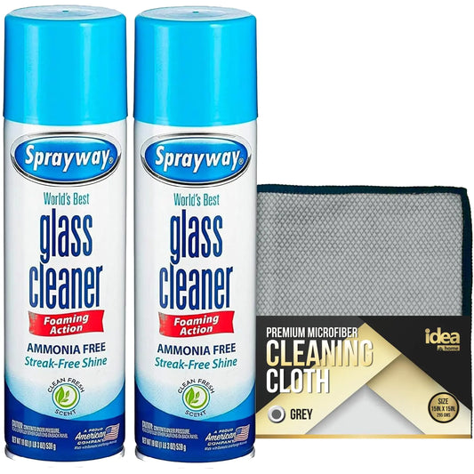 Idea Home Glass and Window Cleaner Compatible with Sprayway with Spray Foam (2 Pack) Bundle Premium Microfiber Cleaning Cloth Streak and Lint Free 15x15 in